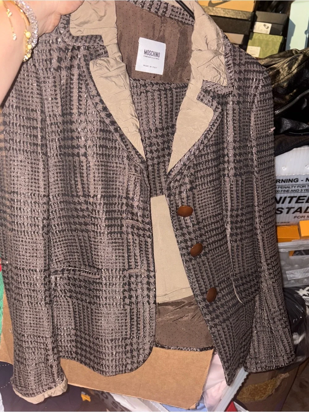 Moschino Brown Plaid Women's Jacket’s and skirt